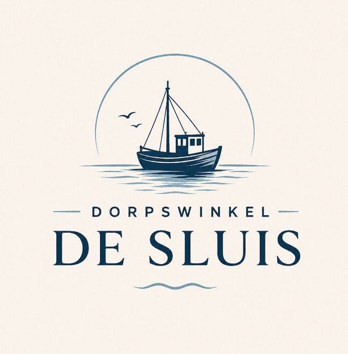 Dorpswinkel De Sluis met vissersboot logo